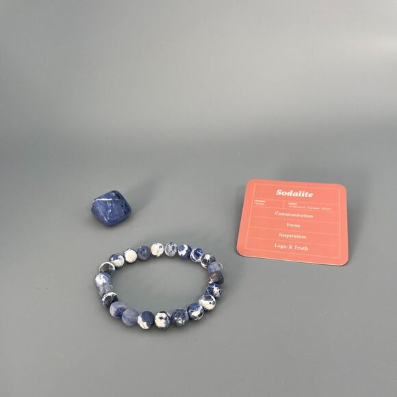 Sodalite Chakra Bracelet Beads Matte Elastic Stretch Tumbled Stone, Gift Pouch - Picture 3 of 6
